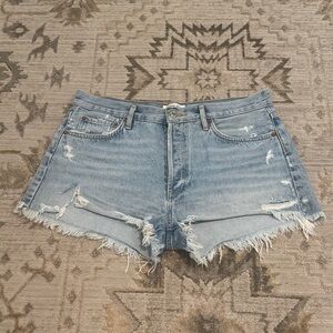 Agolde Light Blue Distressed Denim Cutoff Shorts